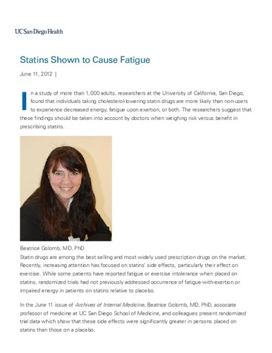 Statins Shown to Cause Fatigue