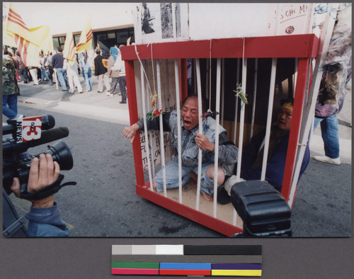 Hi-Tek protestors in a cage