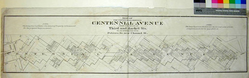 Map of that portion of the proposed Centennial Avenue from the corner of Third and Market Sts. to its intersection with Potrero Av. near Channel St