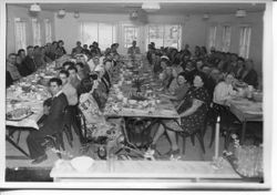 Hallberg employees, drier crew at 1947 Annual Banquet in Hallberg cafeteria in Graton