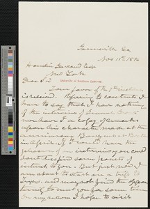 James Longstreet, letter, 1896-11-11, to Hamlin Garland