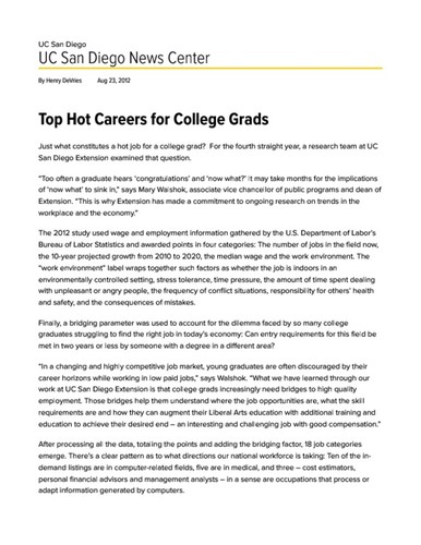 Top Hot Careers for College Grads