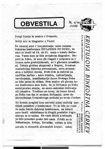 Christ's Pentecostal Church Ljubljana, Bulletin, June, 1989