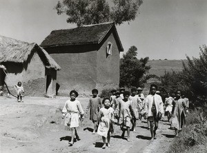 Hova pupils leaving their school, in Madagascar