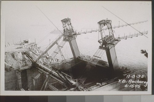 Anchorages Yerba Buena, San Francisco, Center; Cables, Yerba Buena Viaduct, West Bay, Catwalks, Unit #1 Stiffening Truss, 1935-36--No. 373-558