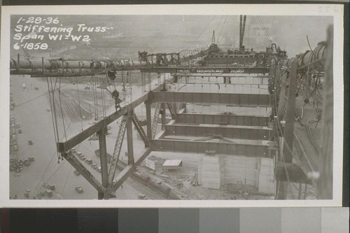 Anchorages Yerba Buena, San Francisco, Center; Cables, Yerba Buena Viaduct, West Bay, Catwalks, Unit #1 Stiffening Truss, 1935-36--No. 373-558