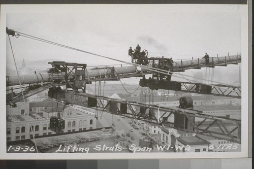 Anchorages Yerba Buena, San Francisco, Center; Cables, Yerba Buena Viaduct, West Bay, Catwalks, Unit #1 Stiffening Truss, 1935-36--No. 373-558