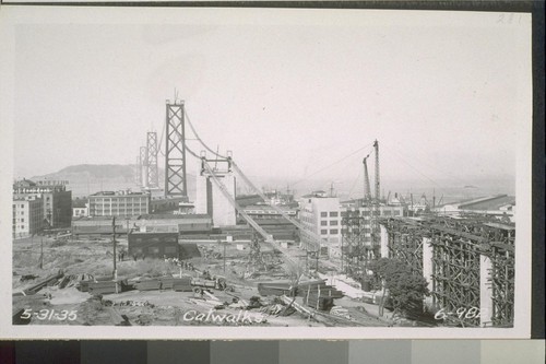 Pier #4, Towers #3, 5, W5; Guy Derrick, Catwalks, San Francisco Anchorage, North and South Cables, Yerba Buena Cable Bent, 1935--No. 187-372