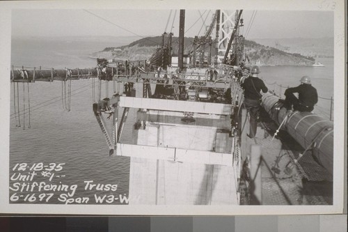 Anchorages Yerba Buena, San Francisco, Center; Cables, Yerba Buena Viaduct, West Bay, Catwalks, Unit #1 Stiffening Truss, 1935-36--No. 373-558