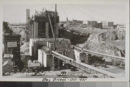 Anchorages Yerba Buena, San Francisco, Center; Cables, Yerba Buena Viaduct, West Bay, Catwalks, Unit #1 Stiffening Truss, 1935-36--No. 373-558