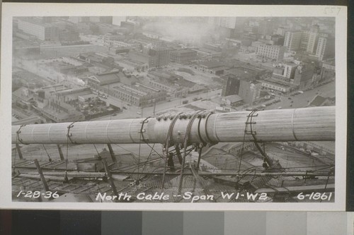 Anchorages Yerba Buena, San Francisco, Center; Cables, Yerba Buena Viaduct, West Bay, Catwalks, Unit #1 Stiffening Truss, 1935-36--No. 373-558