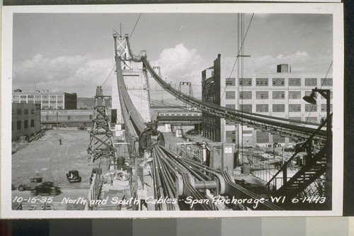 Anchorages Yerba Buena, San Francisco, Center; Cables, Yerba Buena Viaduct, West Bay, Catwalks, Unit #1 Stiffening Truss, 1935-36--No. 373-558