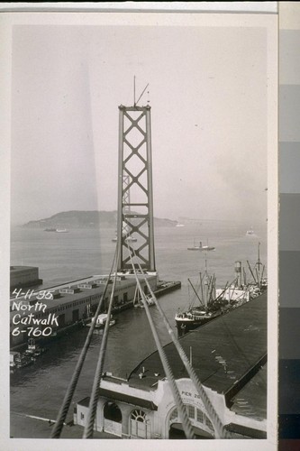 Pier #4, Towers #3, 5, W5; Guy Derrick, Catwalks, San Francisco Anchorage, North and South Cables, Yerba Buena Cable Bent, 1935--No. 187-372