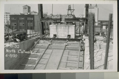 Pier #4, Towers #3, 5, W5; Guy Derrick, Catwalks, San Francisco Anchorage, North and South Cables, Yerba Buena Cable Bent, 1935--No. 187-372