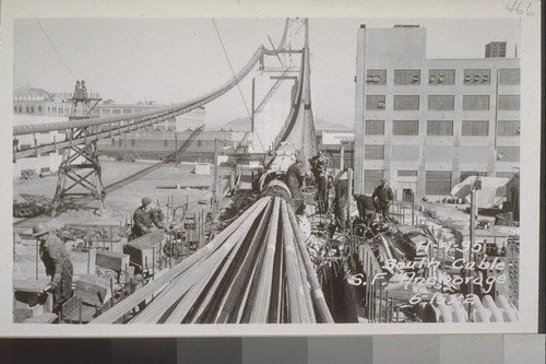 Anchorages Yerba Buena, San Francisco, Center; Cables, Yerba Buena Viaduct, West Bay, Catwalks, Unit #1 Stiffening Truss, 1935-36--No. 373-558