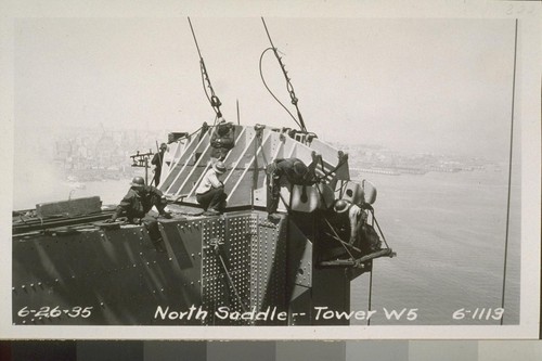 Pier #4, Towers #3, 5, W5; Guy Derrick, Catwalks, San Francisco Anchorage, North and South Cables, Yerba Buena Cable Bent, 1935--No. 187-372