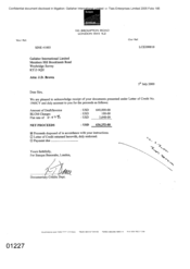[Letter from Banque Banorabe to Gallaher International Limited regarding the receipts of documents]