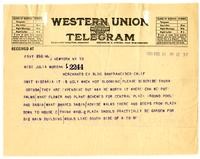 Telegram from William Randolph Hearst to Julia Morgan, February 11, 1921