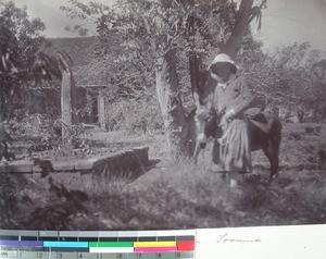 Ragnhild Soerensen in the Soavina Mission Station garden, Madagascar, ca.1927