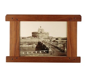 Frame of cedar enclosing a sepia-tone photograph of the Castel Sant'Angelo in Rome