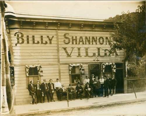 A group of boxers and their fans, pictured in front of Billy Shannon's Villa, San Rafael, California, circa 1912 [photograph]