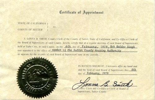 Certificate of Appointment