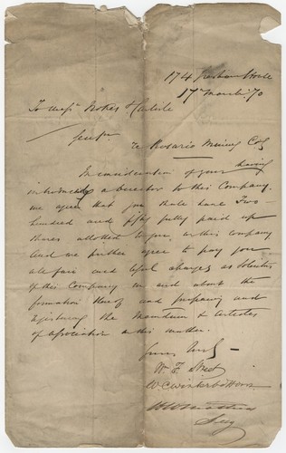 Letter to Messrs. Nokes and Carlisle [solicitors] from William F. Street, W. C. Winterbottom, H. W. Mathias, Secretary