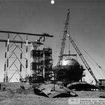Alpha test stand. No. 11. Installing inner sphere into outer shell of LH2 storage tank for T.S. 2