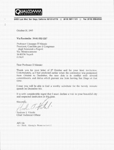 Email, Andrew J. Viterbi to Giorgio Franceschetti, June 26, 1995