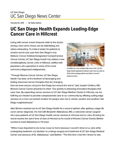 UC San Diego Health Expands Leading-Edge Cancer Care in Hillcrest