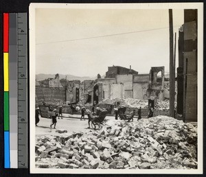 Buildings destroyed by bombs, Chengdu, Sichuan, China, 1939