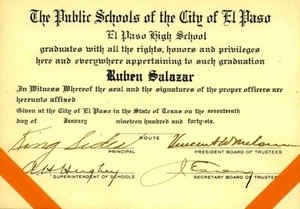 Ruben Salazar's High School Diploma, El Paso High School, El Paso, TX, 1946