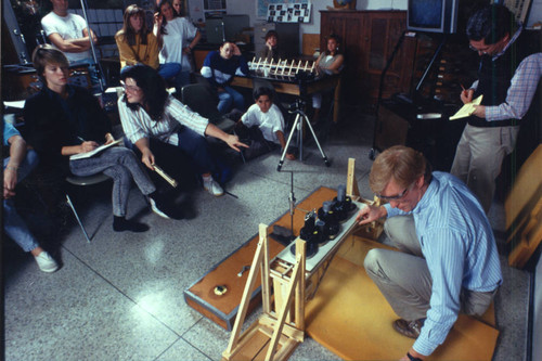 Professors demonstrate an experiment, Scripps College