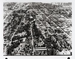 Aerial view of downtown Santa Rosa, California looking west with Sonoma Avenue in center of photograph, 1962