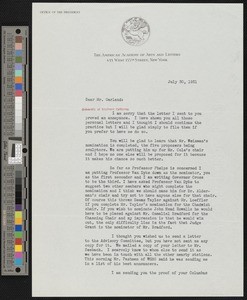 Grace Davis Vanamee, letter, 1931-07-30, to Hamlin Garland