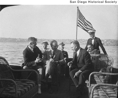 Group of men aboard a Star & Crescent Ferry near Point Loma