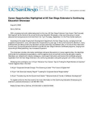 Career Opportunities Highlighted at UC San Diego Extension’s Continuing Education Showcase