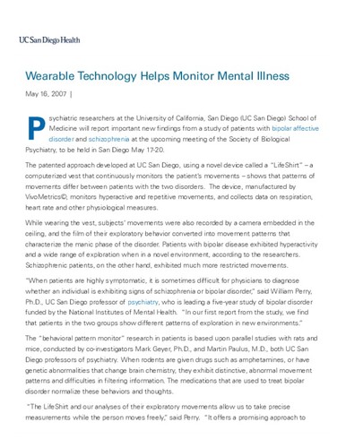 Wearable Technology Helps Monitor Mental Illness