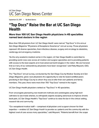 “Top Docs” Raise the Bar at UC San Diego Health
