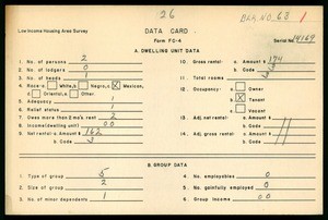 WPA Low income housing area survey data card 26, serial 14169