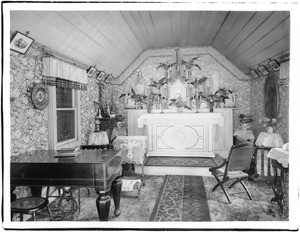 Interior of the chapel at Camulos ranch, ca.1906