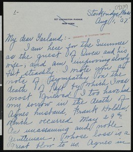 Robert Underwood Johnson, letter, 1937-08-01, to Hamlin Garland
