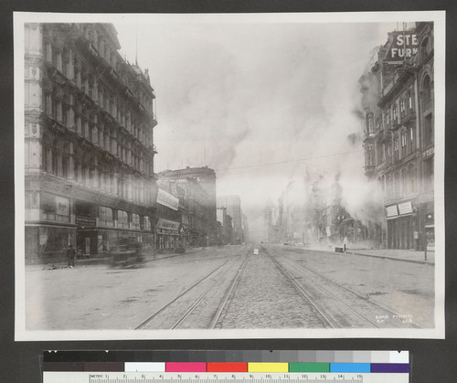 [View east on Market St. during fire. From near Seventh St.]