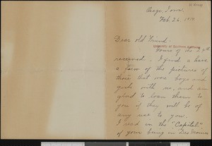 Hattie Knapp, letter, 1914-02-26, to Hamlin Garland