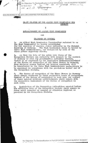 Draft charter of the Allied High Commission for Germany, with attachments