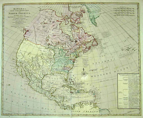 Bowles's New One-Sheet Map of North America, divided into its Provinces, Colonies, States, &c. by J. Palairet, Geographer lately revised and improved with many additions, from D'Anville, Mitchel, & Bellin, by L. Delarochette