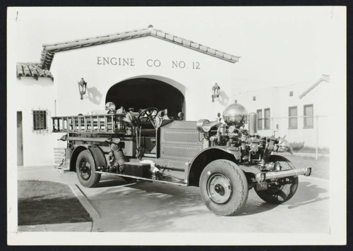 Apparatus in front of Fire Station No. 12, 6509 Gundry