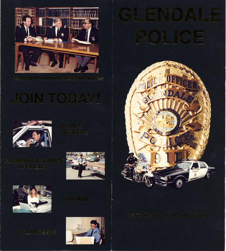 Glendale Police Department applicant pamphlet, circa 1980s (front)