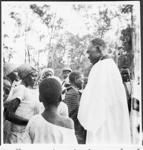 Nathanael from Usangi receiving congratulations after his ordination, Tanzania, 1934