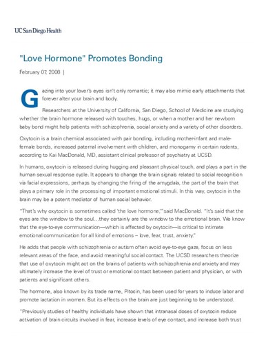 "Love Hormone" Promotes Bonding